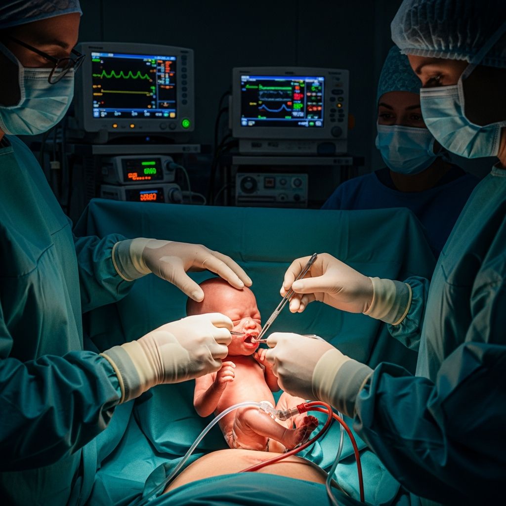 Specialized fetal surgery during delivery for life-threatening airway and lung conditions.
