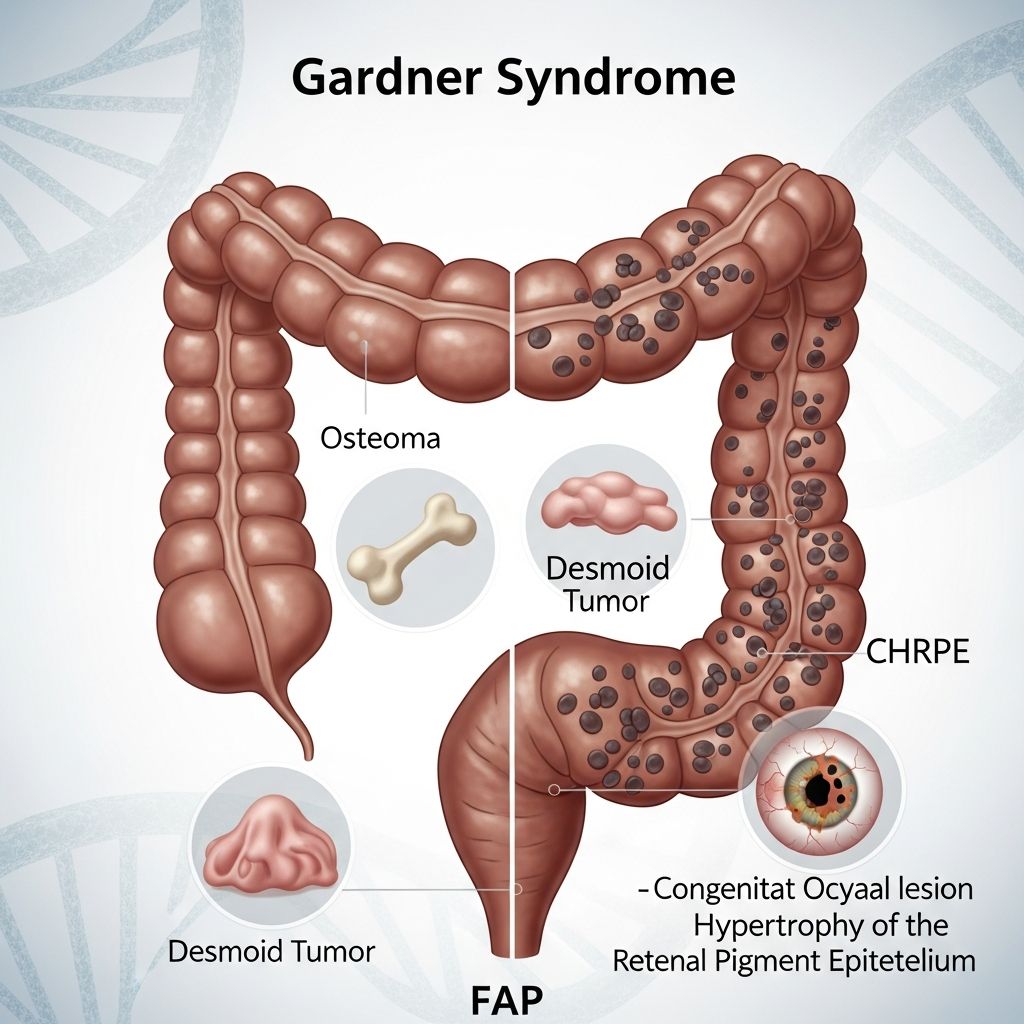 Understanding Gardner syndrome: A hereditary condition causing colon polyps and extracolonic tumors.