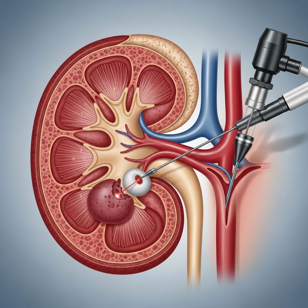 Advanced surgical procedure for removing large kidney stones through minimally invasive techniques.