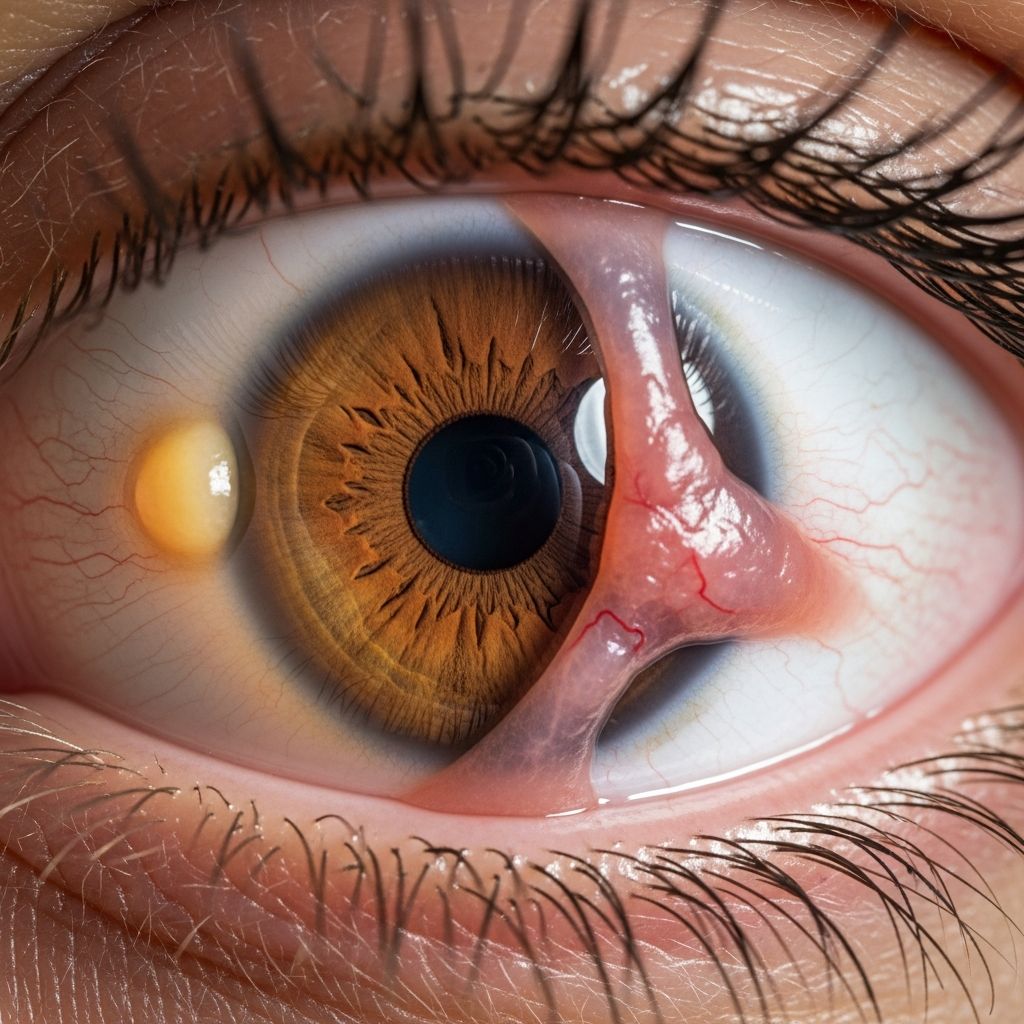 Understanding benign eye growths: causes, symptoms, and management options for pinguecula and pterygium.