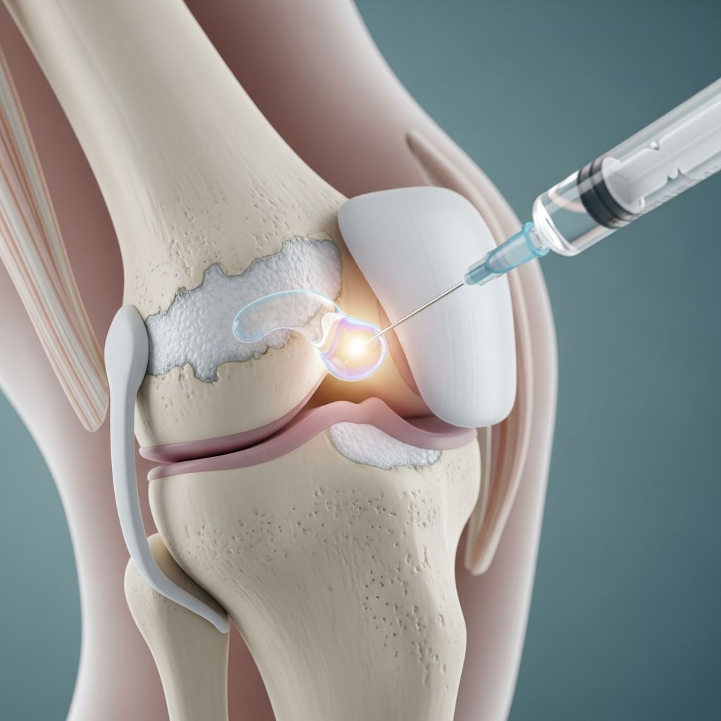 Relief from arthritis pain through hyaluronic acid injections and joint lubrication therapy.