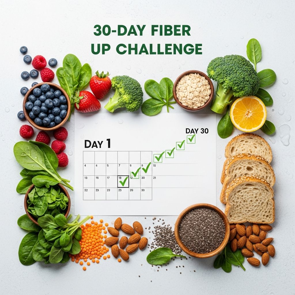 30-Day Fiber Up Challenge Boost your health with more fiber: Follow this simple 30-day plan for better digestion, heart health, and lasting energy.