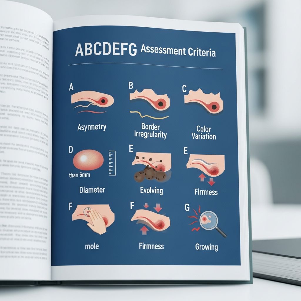 Learn the ABCDEFG rule to spot melanoma early: asymmetry, borders, color, diameter, elevation, firmness, and growth in skin lesions.