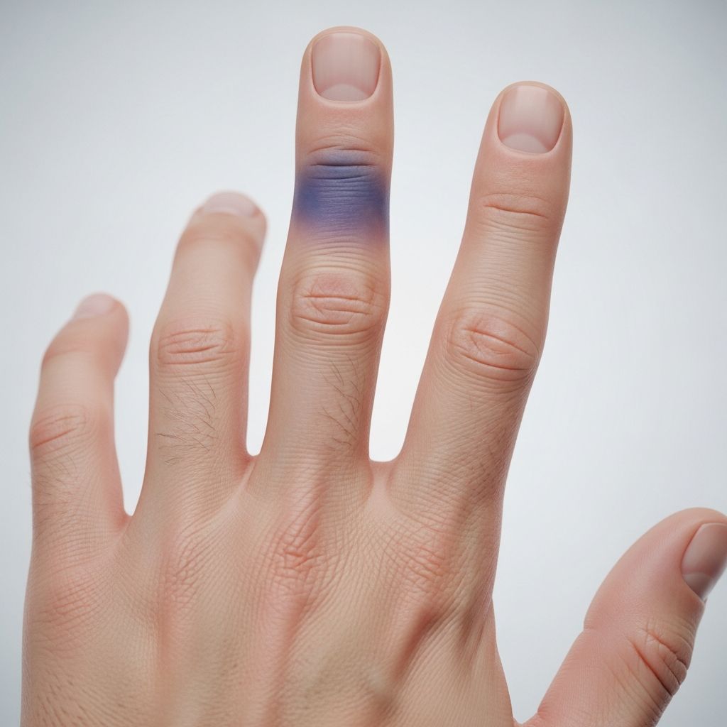 Painful blue finger: A benign, self-resolving condition causing sudden bruising without serious underlying pathology.