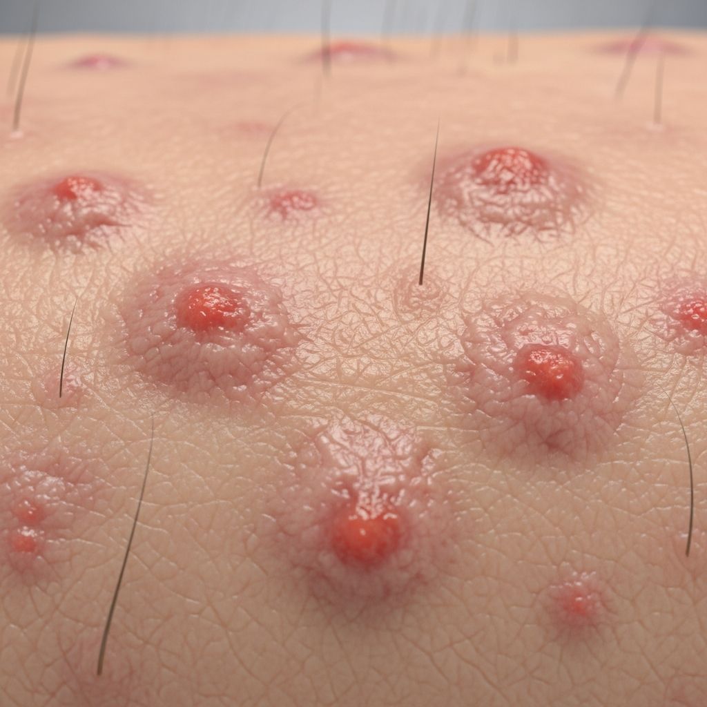 Understanding the intensely itchy papules mimicking acne on face, neck, and upper body in stressed individuals.