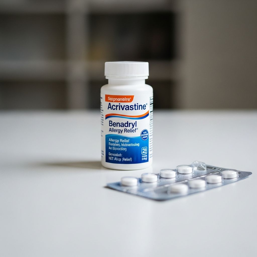 Effective relief from hay fever, skin allergies, and insect bites with fast-acting acrivastine in Benadryl Allergy Relief capsules.