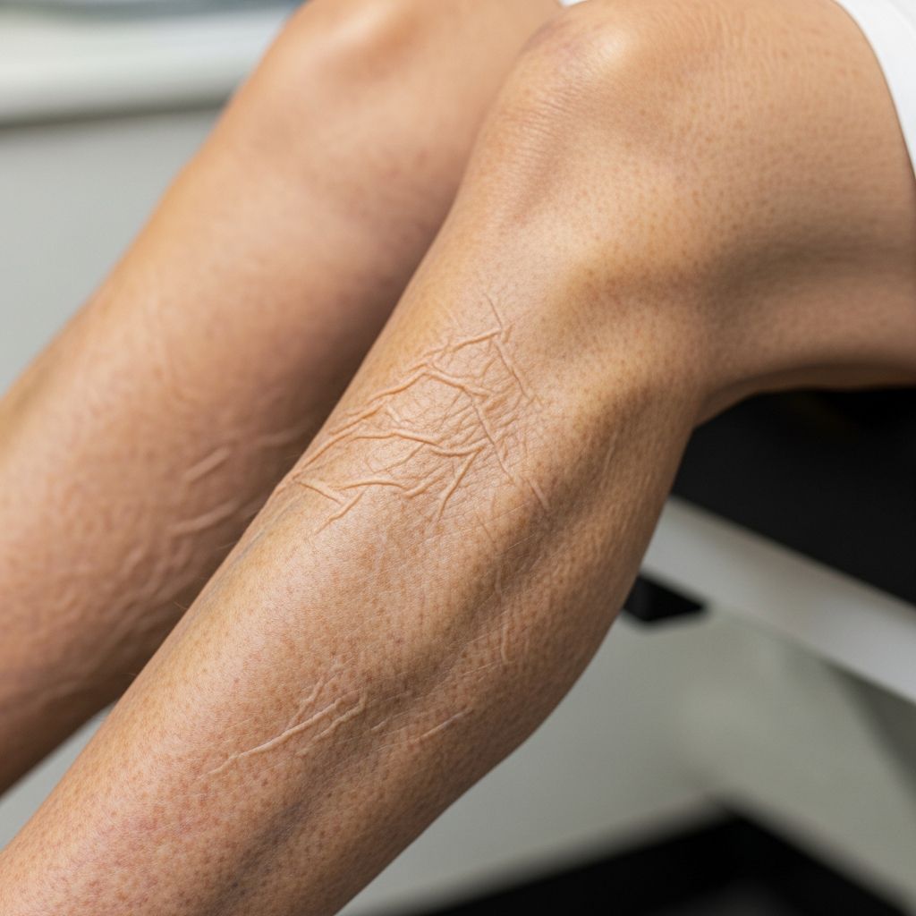 Late-stage Lyme disease skin manifestation: chronic infection leading to atrophy, inflammation, and potential complications.