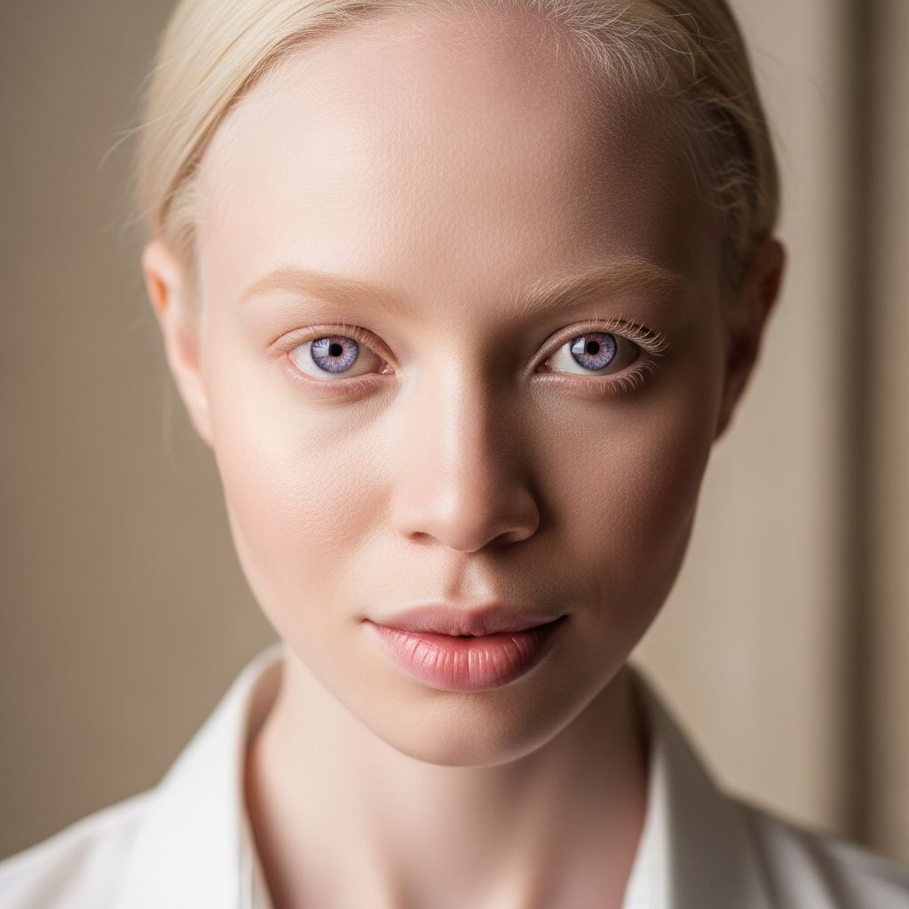 Inherited disorder causing reduced melanin, leading to pale skin, hair, eyes, vision issues, and high skin cancer risk.