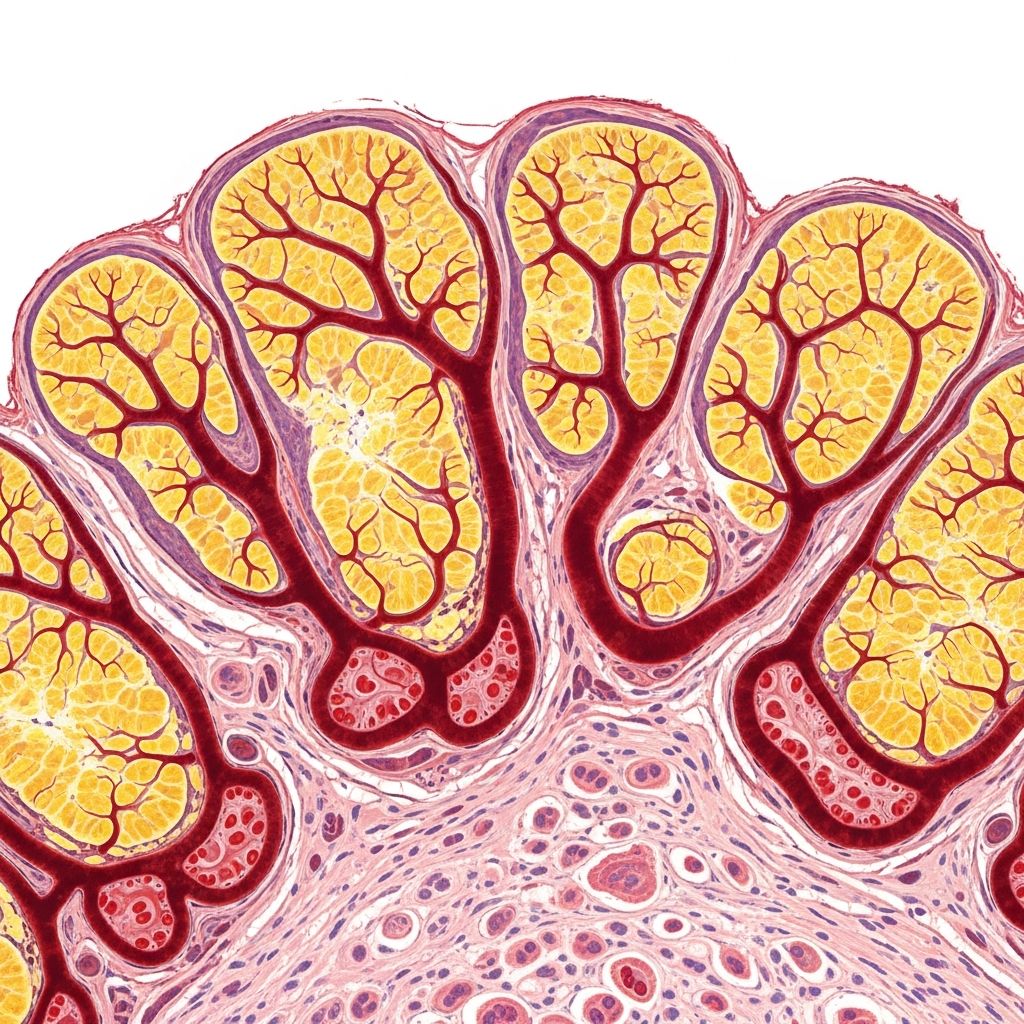 Detailed pathology of angiolipoma: benign subcutaneous hamartoma with fat and vascular features.