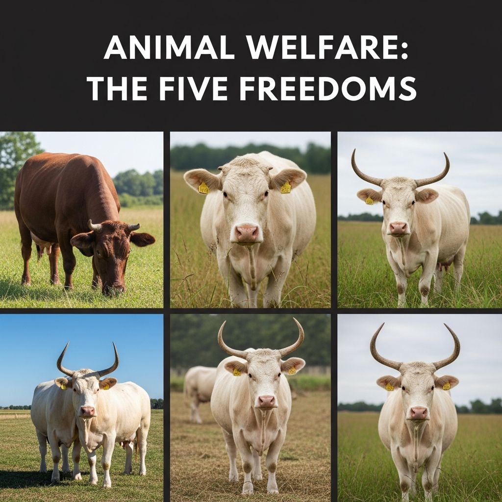 Understanding the Five Freedoms framework to ensure ethical treatment and optimal well-being for farm animals in food production.
