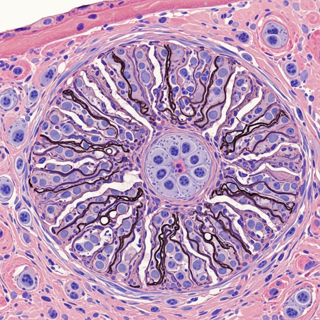 Comprehensive histopathological analysis of annular elastolytic giant cell granuloma, a rare granulomatous dermatosis linked to sun exposure.