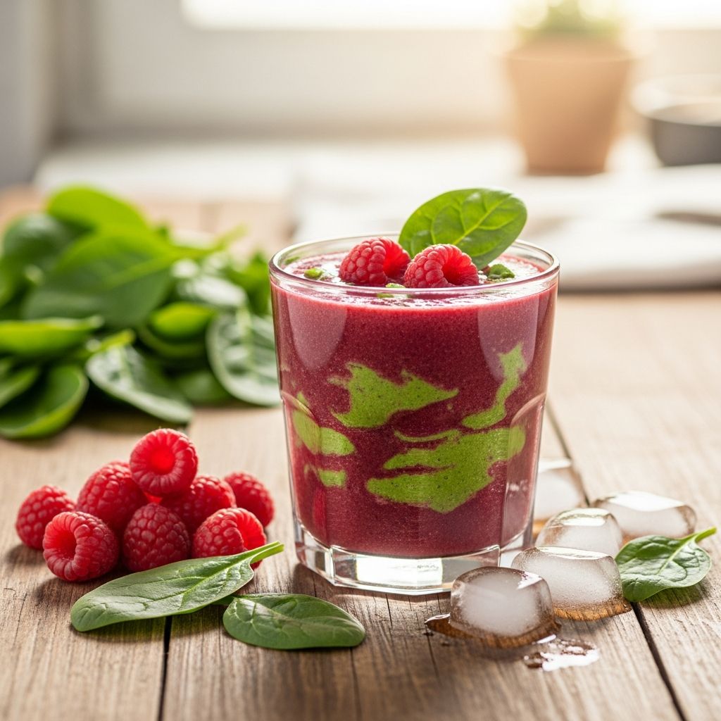 Harness nature's healing power with a delicious anti-inflammatory smoothie combining raspberries and spinach.
