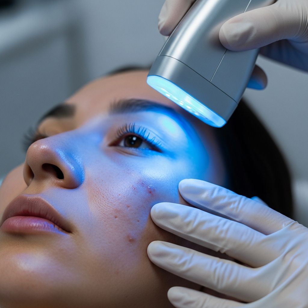 Non-invasive blue light therapy targets acne bacteria, offering a safe alternative for mild to moderate acne management.