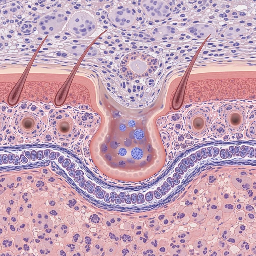 Detailed histopathological and immunopathological insights into bullous pemphigoid, the common autoimmune blistering disorder.