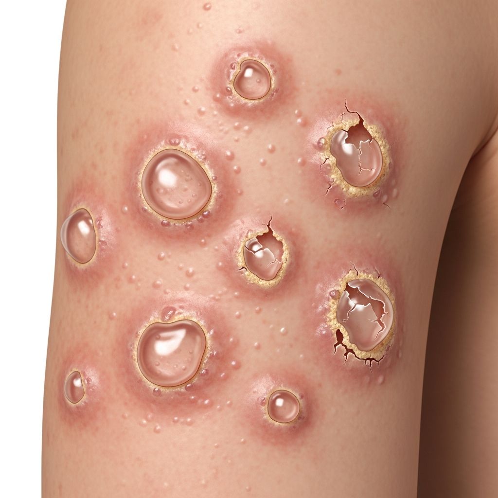 Rare autoimmune blistering disorder in SLE patients, featuring tense vesicles on sun-exposed skin and targeting type VII collagen.