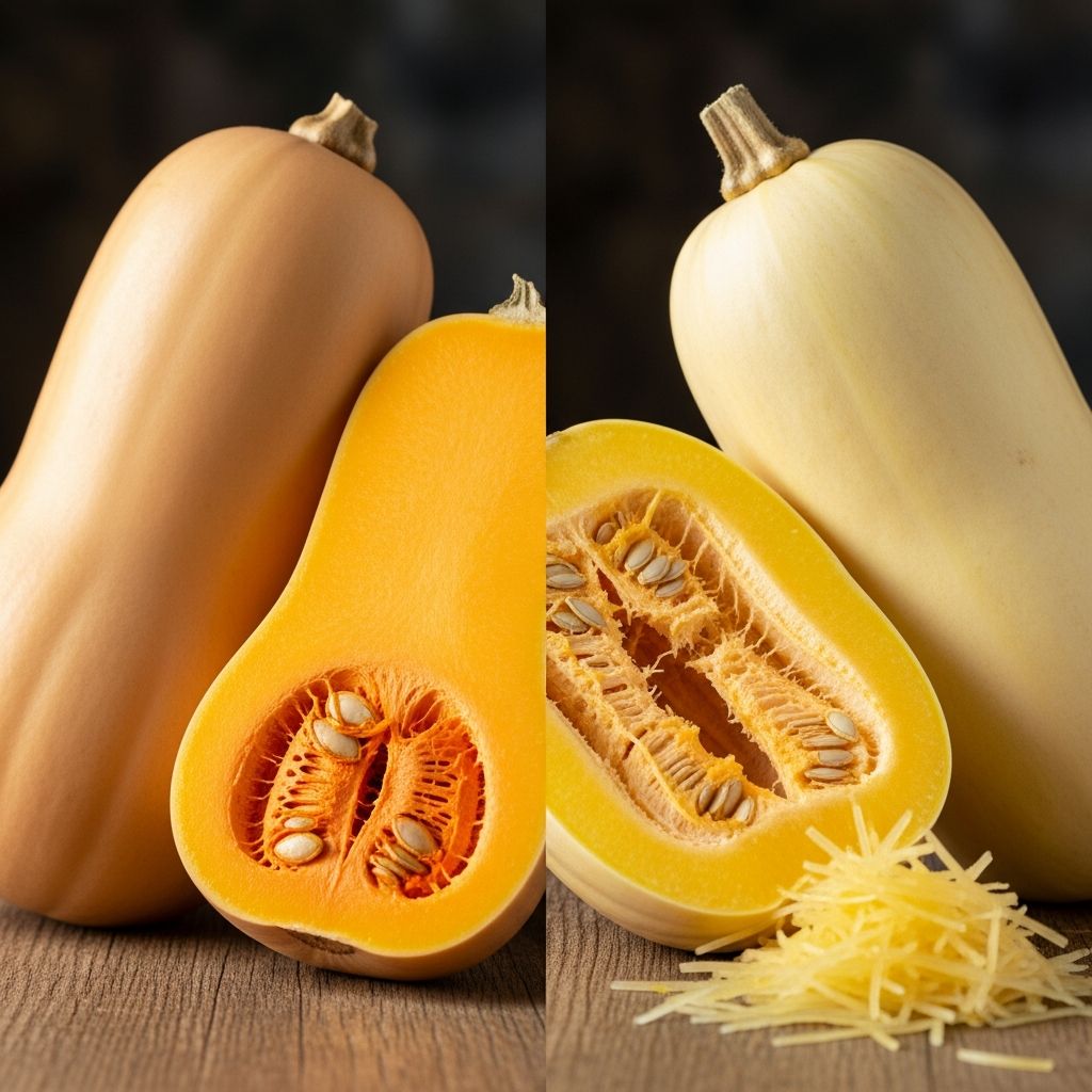 Explore the key differences between butternut and spaghetti squash including nutrition, taste, uses, and cooking methods.