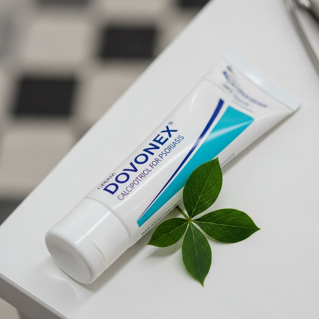 Effective topical treatment for plaque psoriasis using vitamin D analogue to reduce skin cell overproduction and clear scaly plaques.