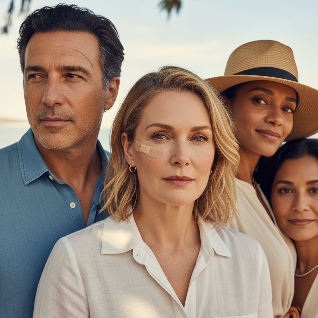Celebrities like Hugh Jackman, Khloé Kardashian, and Christie Brinkley share their skin cancer stories to promote early detection and sun safety.
