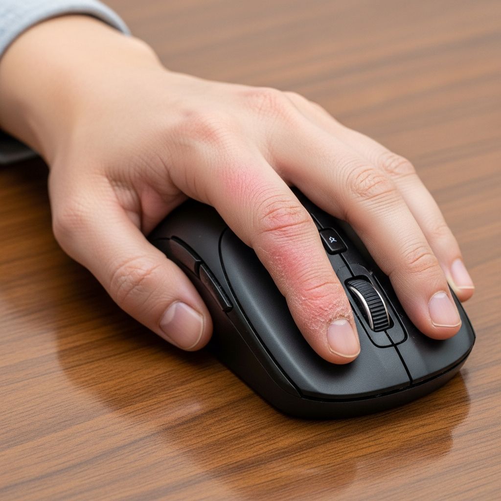 Understanding irritant and allergic contact dermatitis from prolonged computer mouse use and effective prevention strategies.