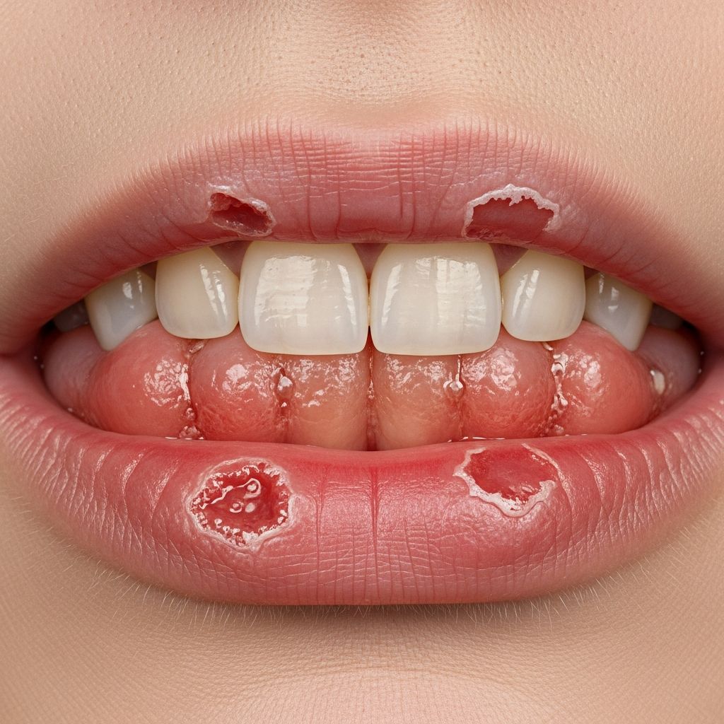 Inflammatory reaction of oral mucosa due to irritants or allergens in dental products, foods, and materials.