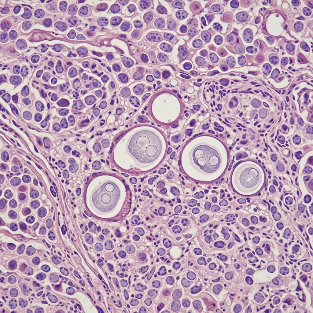 Comprehensive pathological examination of cryptococcosis, detailing histopathology, microbiology, and diagnostic features of this fungal infection.