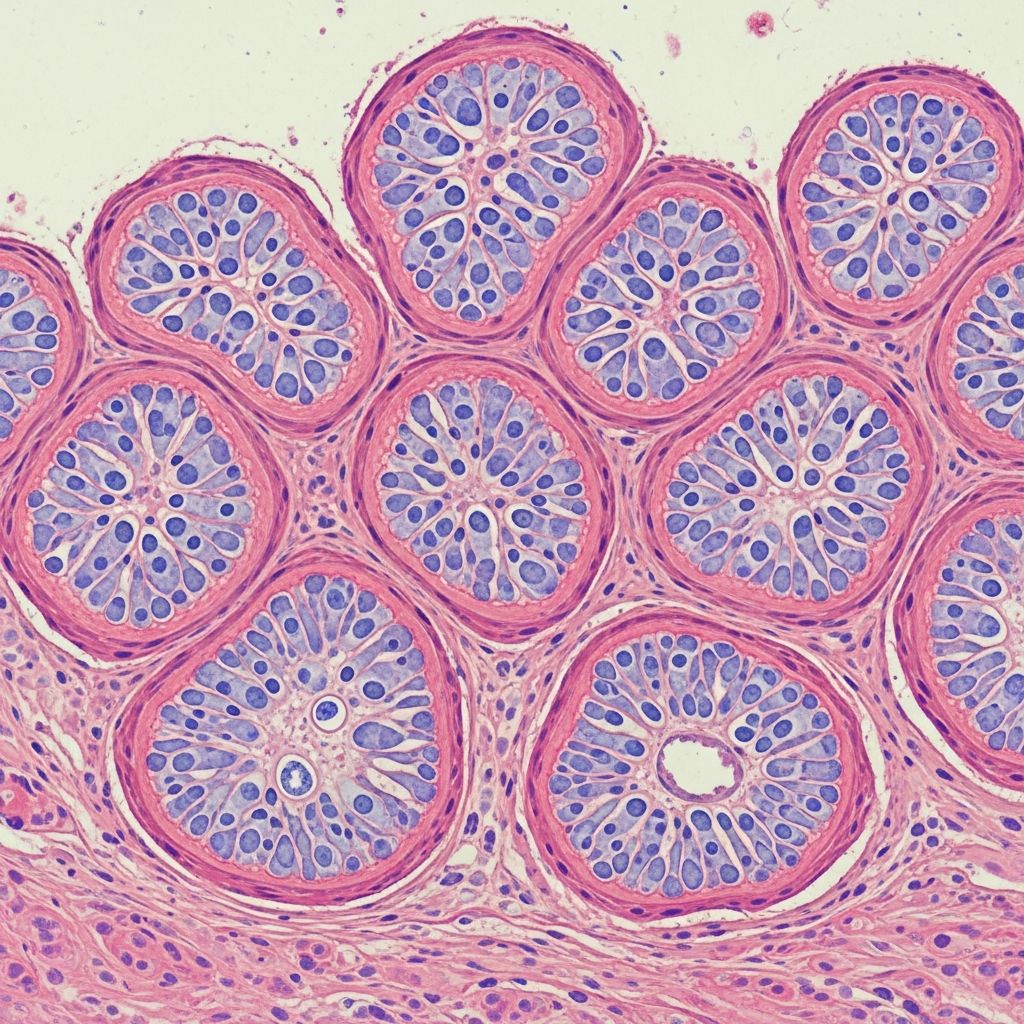 Detailed histopathological analysis of cylindroma, an adnexal skin tumour with jigsaw-patterned islands and distinctive cellular features.