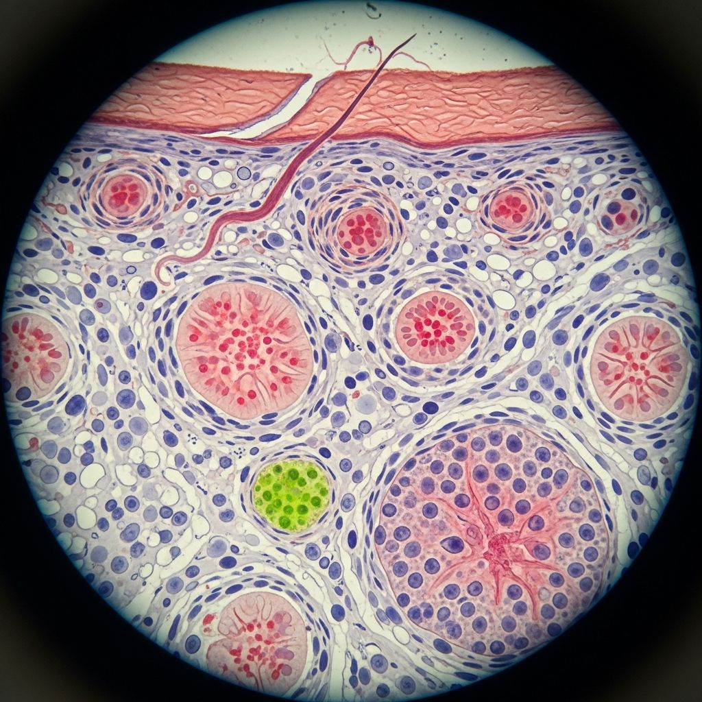 Comprehensive glossary of key terms used in dermatopathology for accurate skin biopsy interpretation and diagnosis.