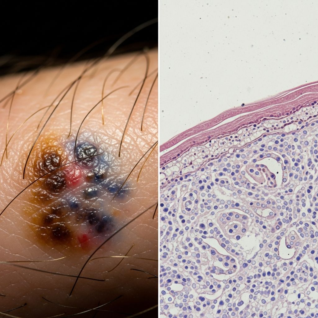 Dermatoscopic-Histologic Correlation in Skin Lesion Diagnosis Understanding the relationship between dermoscopic patterns and histological findings in pigmented skin lesions.