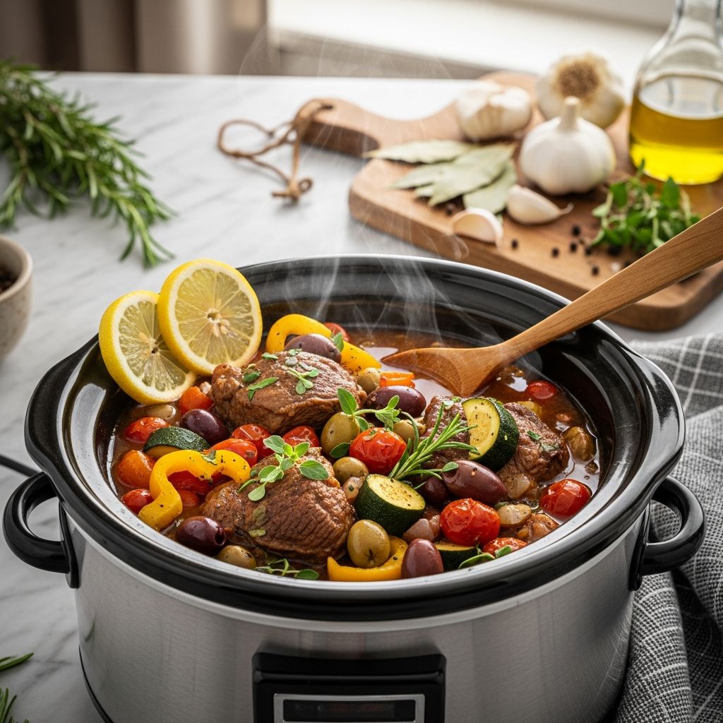 Discover 20+ effortless slow cooker recipes embracing the Mediterranean diet for flavorful, heart-healthy dinners with minimal prep.