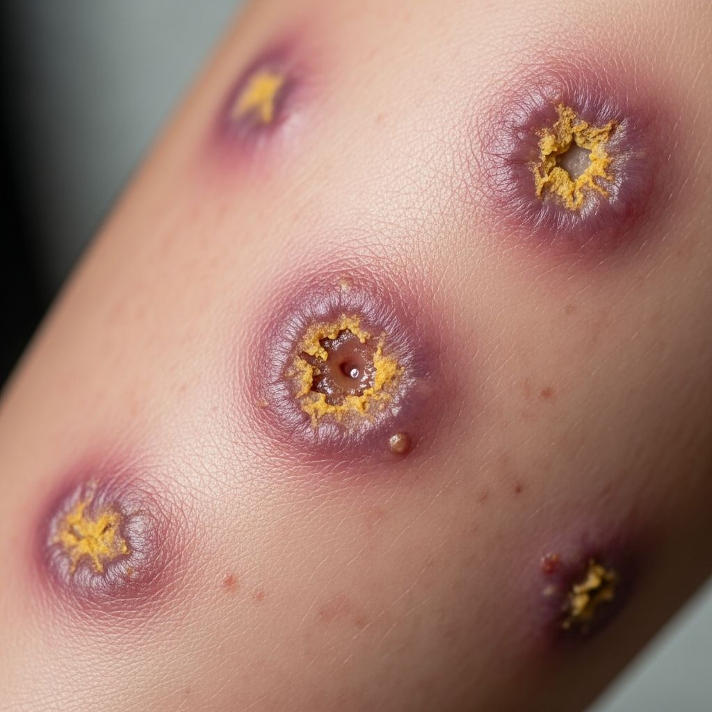 Comprehensive visual guide to ecthyma skin infections: Identify crusted ulcers, causes, and treatment through detailed clinical images.