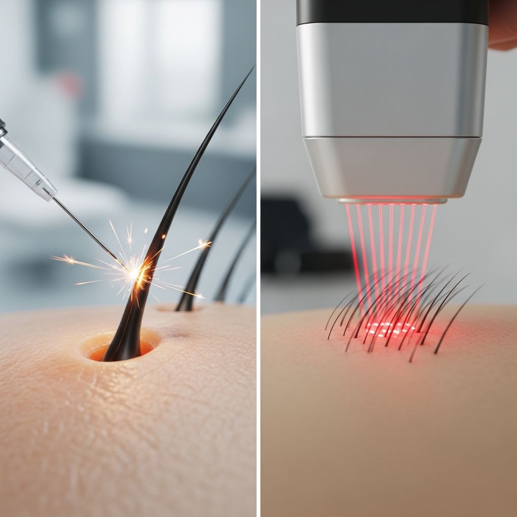 Discover the key differences between electrolysis and laser hair removal to choose the best permanent hair reduction method for your skin and hair type.