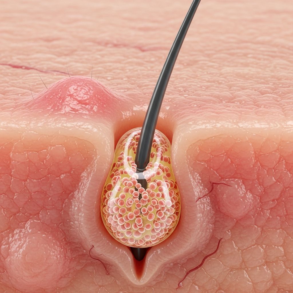 Rare itchy skin condition with eosinophil-rich pustules around hair follicles, affecting face and trunk.