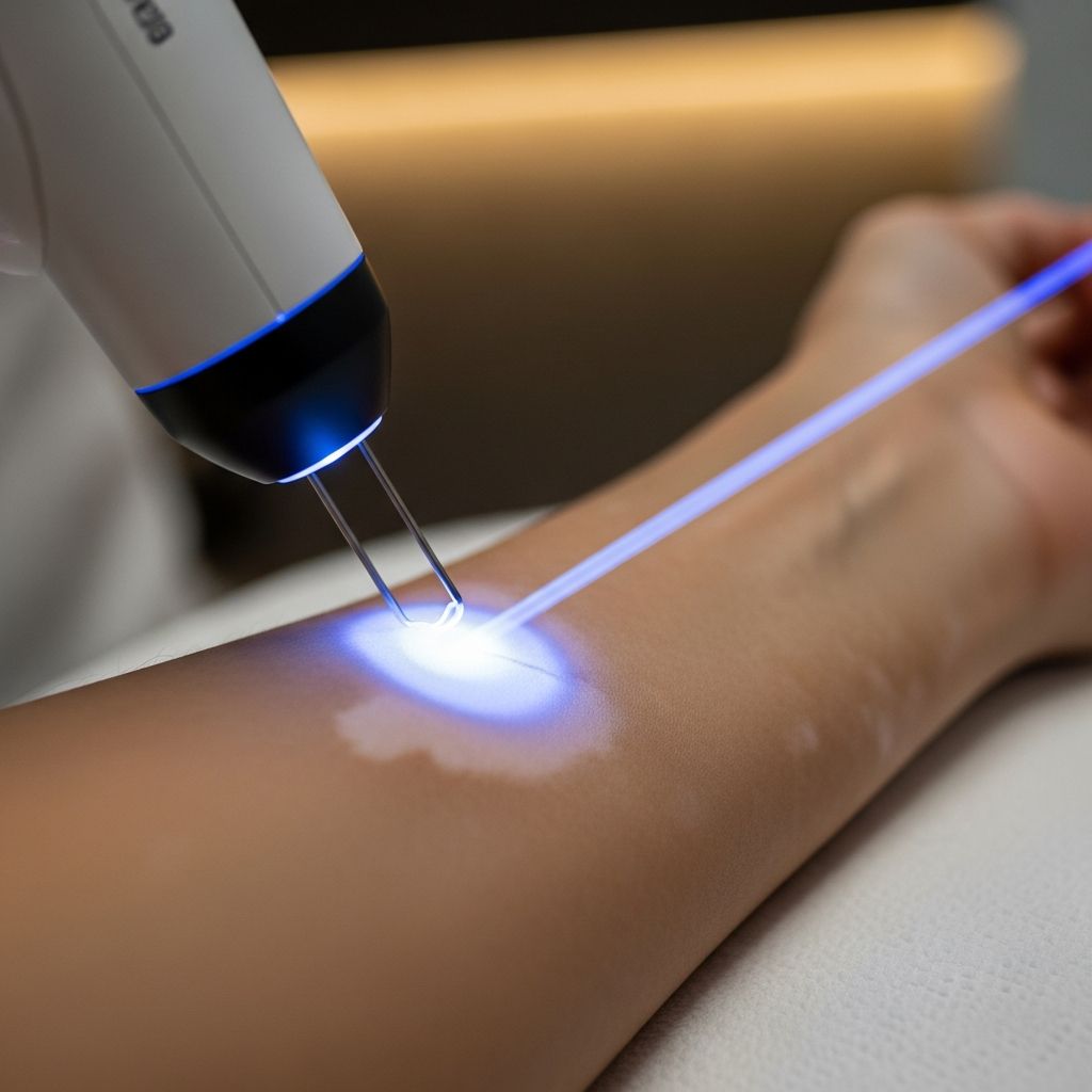 Targeted 308-nm UVB therapy for psoriasis, vitiligo, and more: precise, effective treatment for localized skin conditions unresponsive to topicals.
