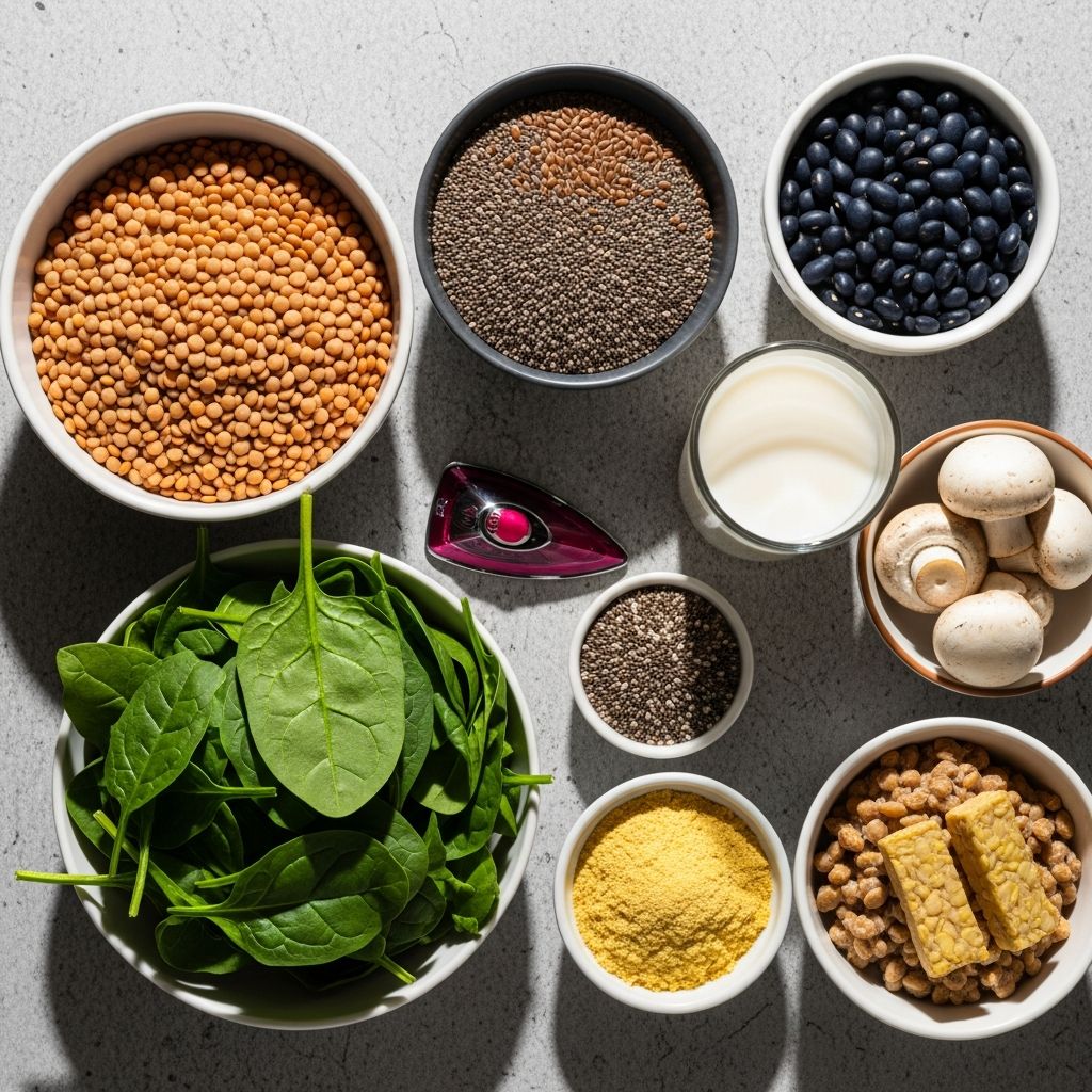 Discover plant-based and vegetarian-friendly sources for calcium, iron, protein, vitamin B12, and vitamin D to meet your nutritional needs.