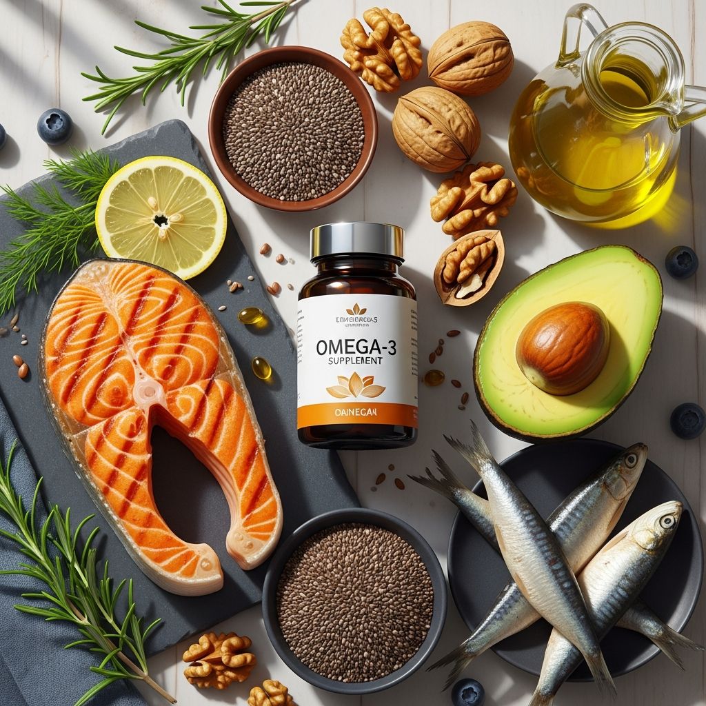 Boost omega-3 benefits by pairing supplements with nutrient-rich foods like fatty fish, nuts, seeds, and greens for optimal heart and brain health.