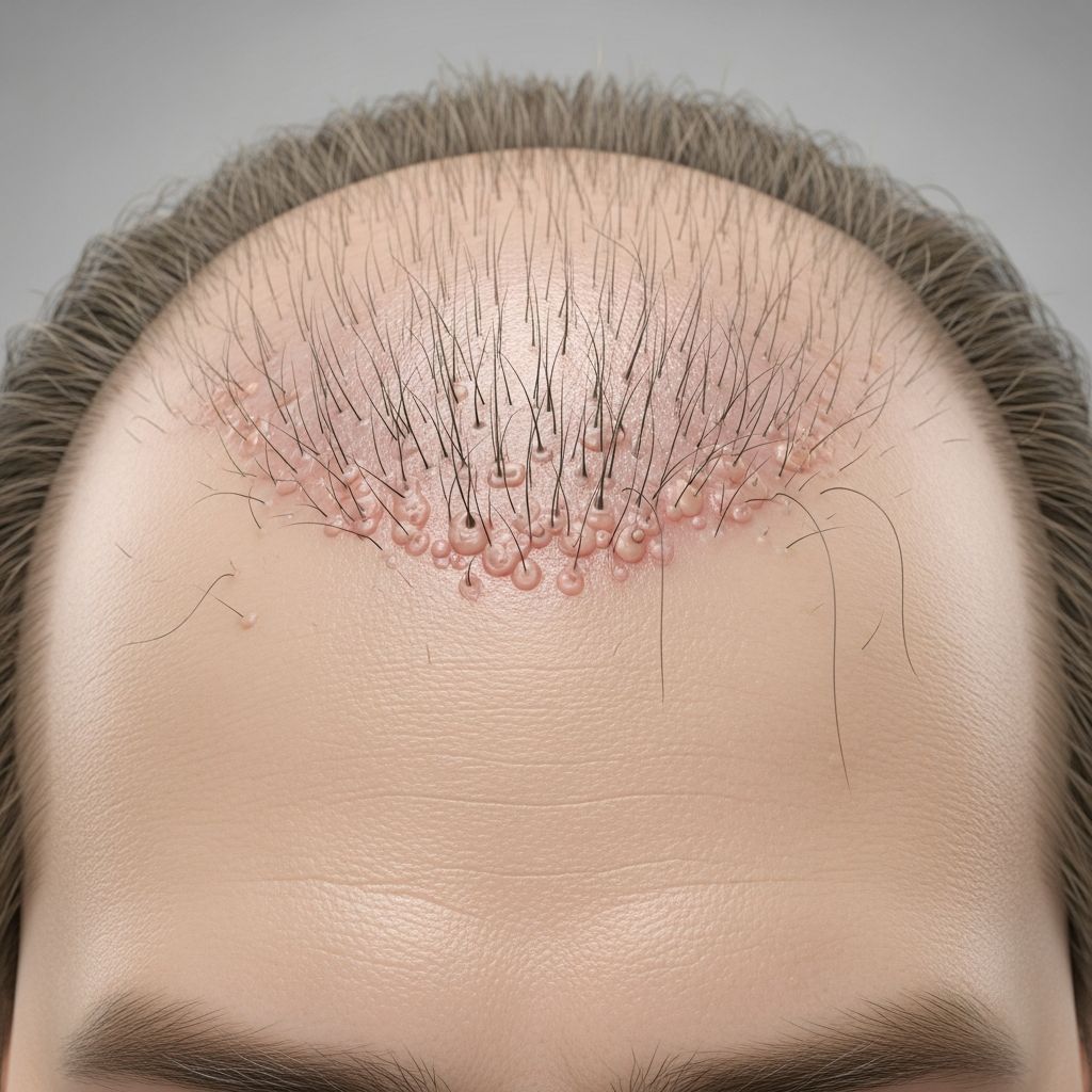 Progressive scarring alopecia causing receding hairline, eyebrow loss, and body hair reduction in postmenopausal women.