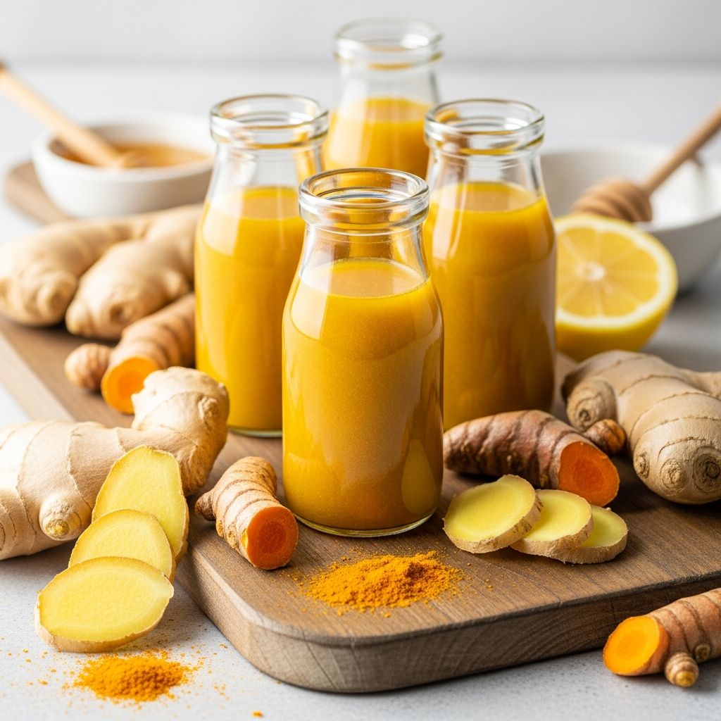 Discover the powerful health benefits of ginger and turmeric shots and learn easy recipes.