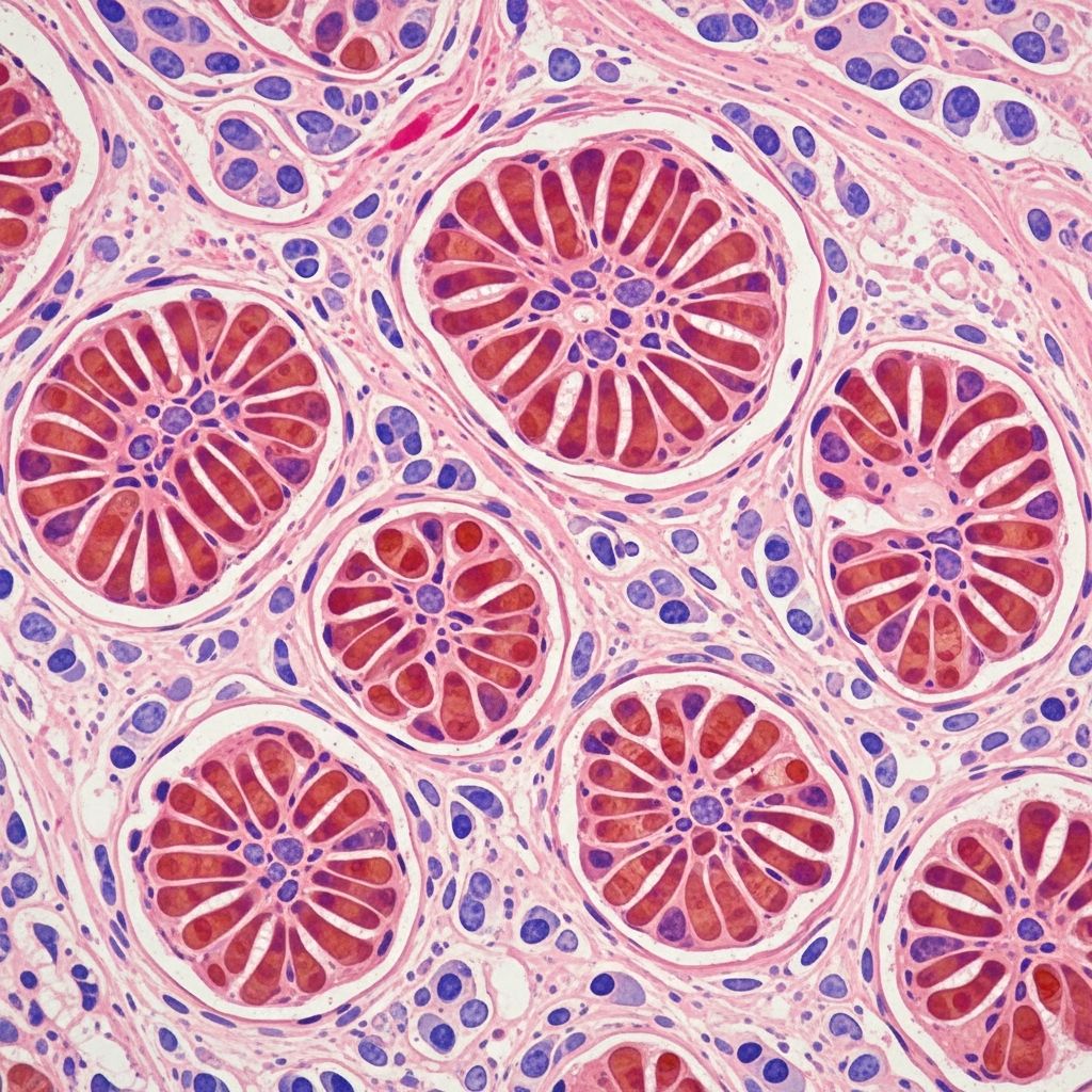 Detailed pathology of glomeruloid haemangioma, a rare vascular lesion linked to POEMS syndrome and its diagnostic features.