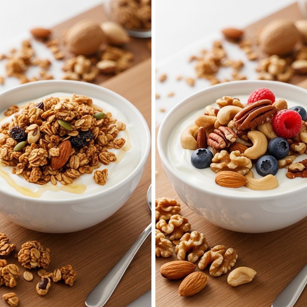 Discover which yogurt topping—granola or nuts—offers superior nutrition, satiety, and health benefits for your parfait.