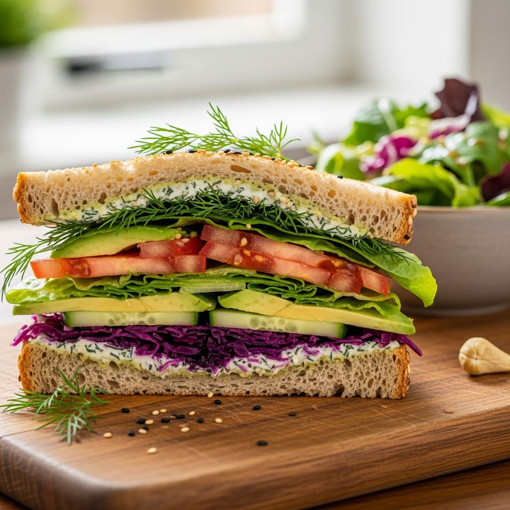 Boost your gut health with this high-fiber veggie sandwich packed with asparagus, tomatoes, artichokes, and basil pesto for a delicious daily veggie boost.