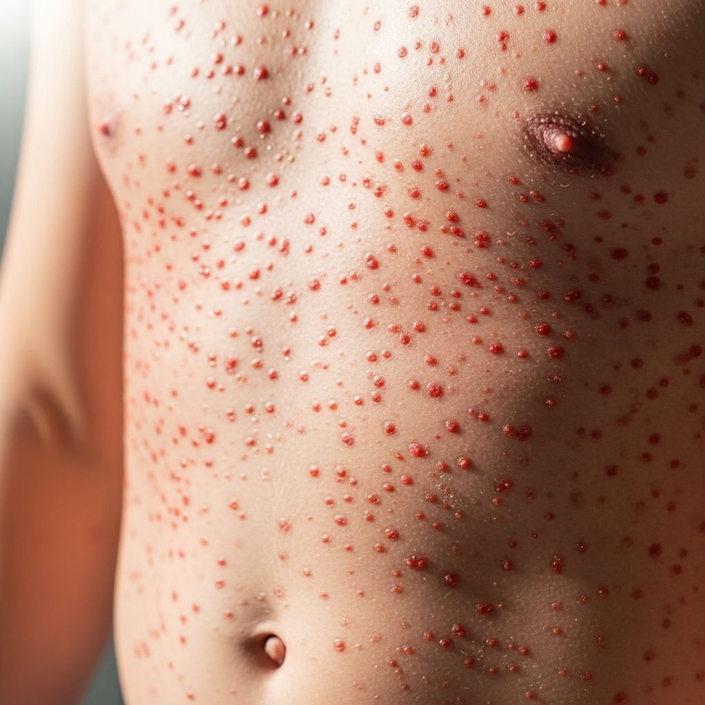 Explore detailed images and clinical insights into guttate psoriasis, a distinctive form of psoriasis triggered often by streptococcal infections.