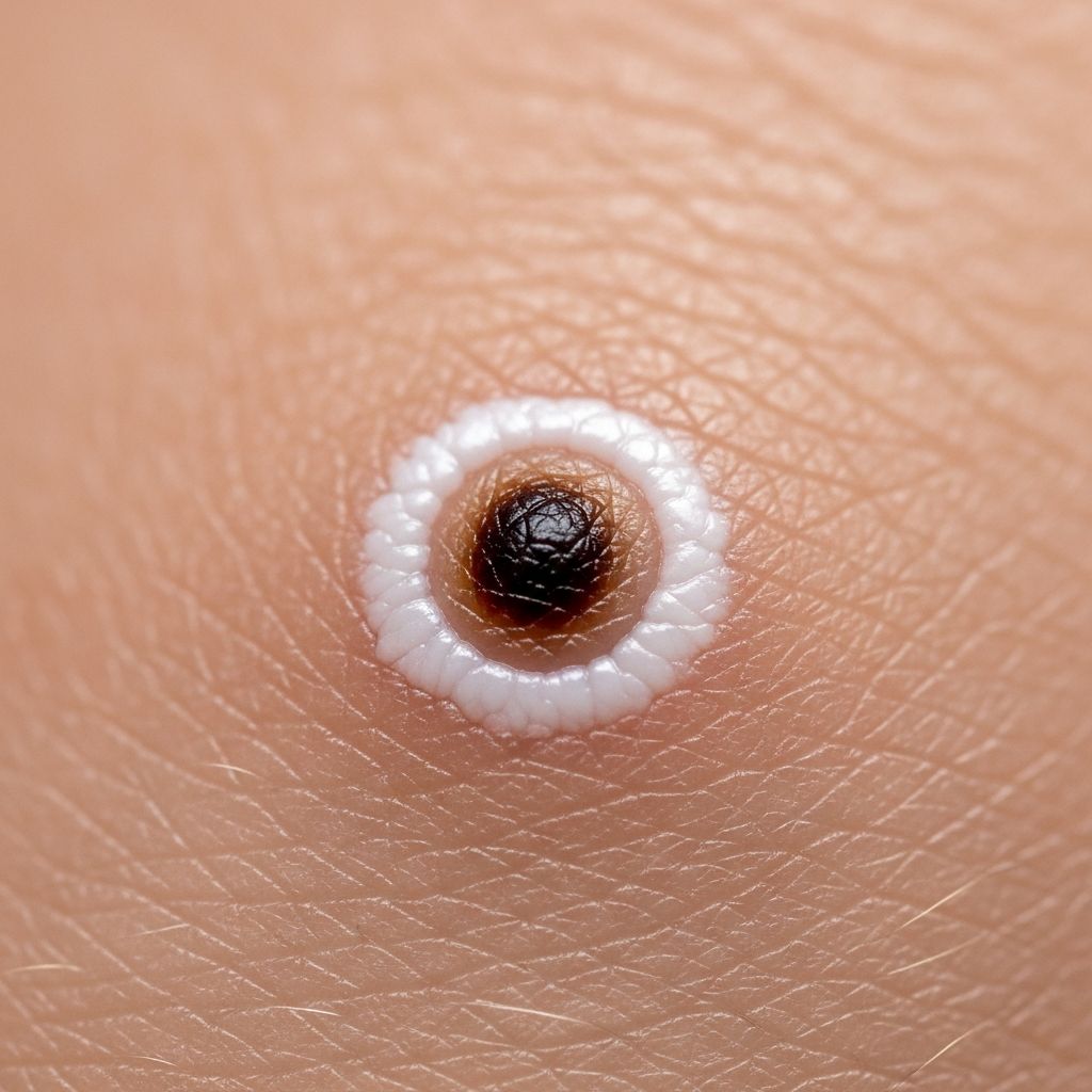 Explore detailed images and clinical insights into halo moles, benign skin lesions with distinctive white halos around moles.