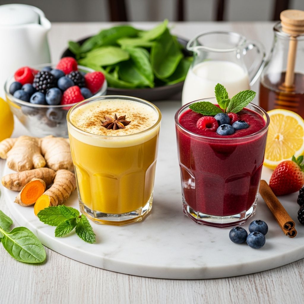 Soothe inflammation with these delicious, nutrient-packed drink recipes featuring ginger, turmeric, berries and more.
