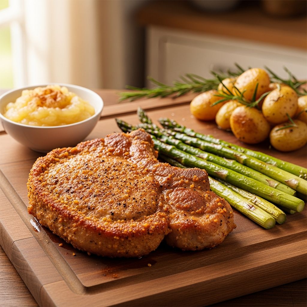 Crispy, juicy pork chops baked instead of fried for a healthier take on a classic comfort food dinner.