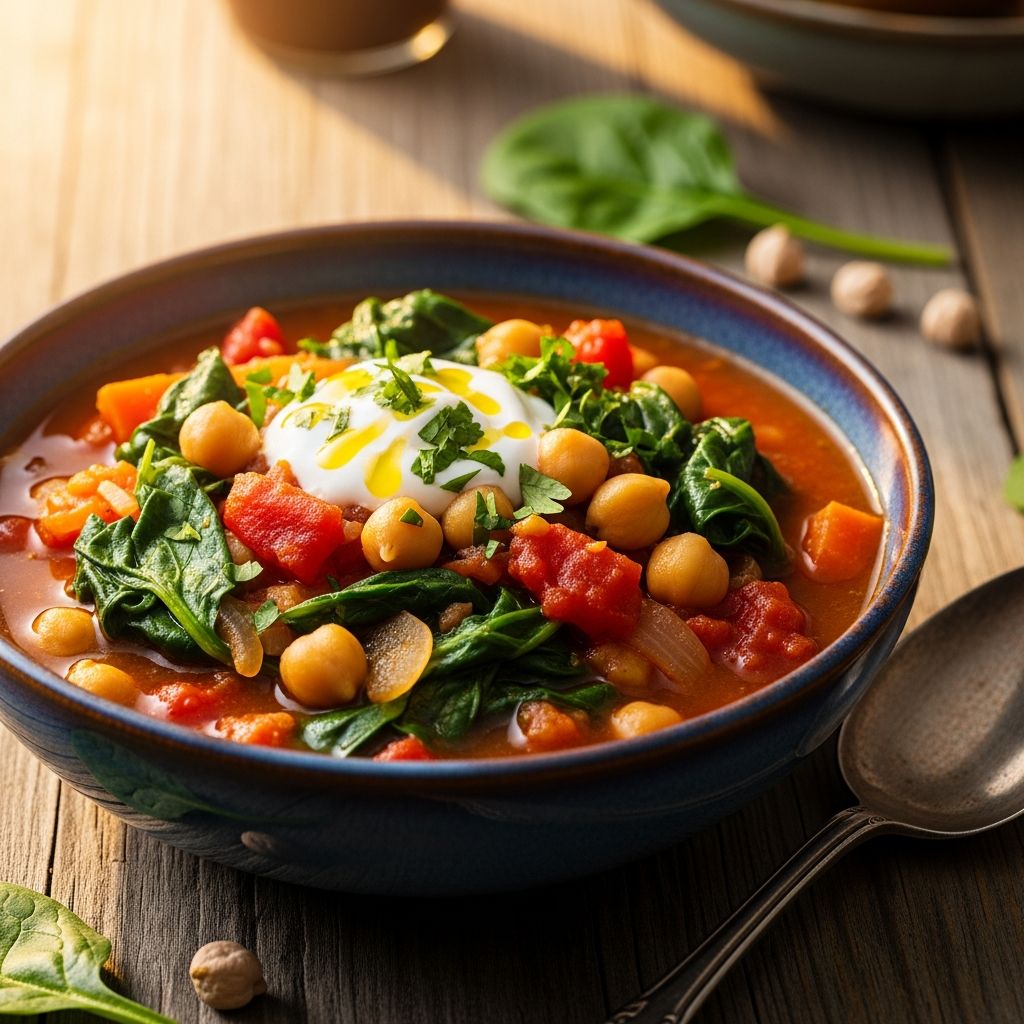 A quick 30-minute hearty chickpea spinach stew packed with protein, fiber, and bold flavors for satisfying healthy meals.
