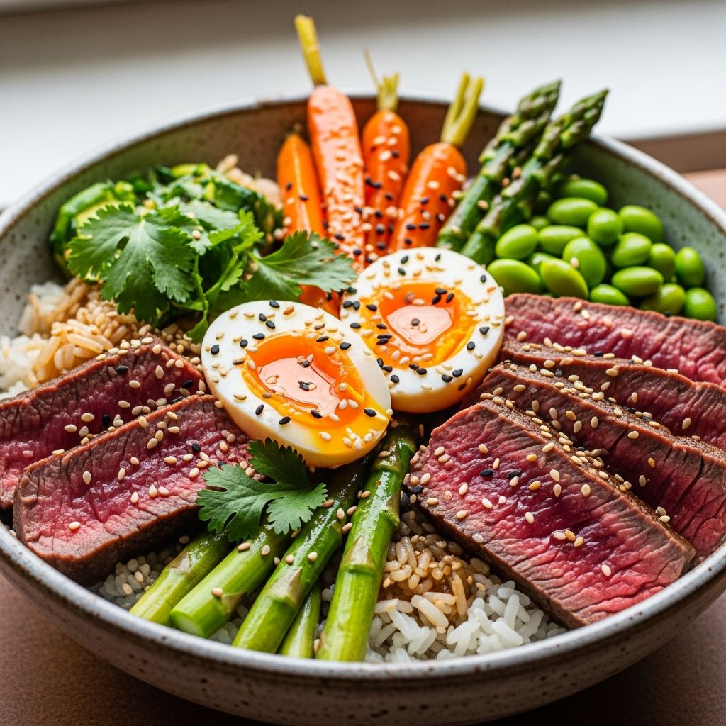 A diabetic-friendly sous vide rice bowl packed with fluffy rice, vibrant veggies, and a creamy poached egg for satisfying meals anytime.