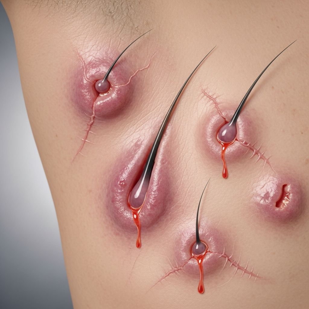Chronic inflammatory skin condition causing painful lumps, abscesses, and scarring in sweat gland areas.