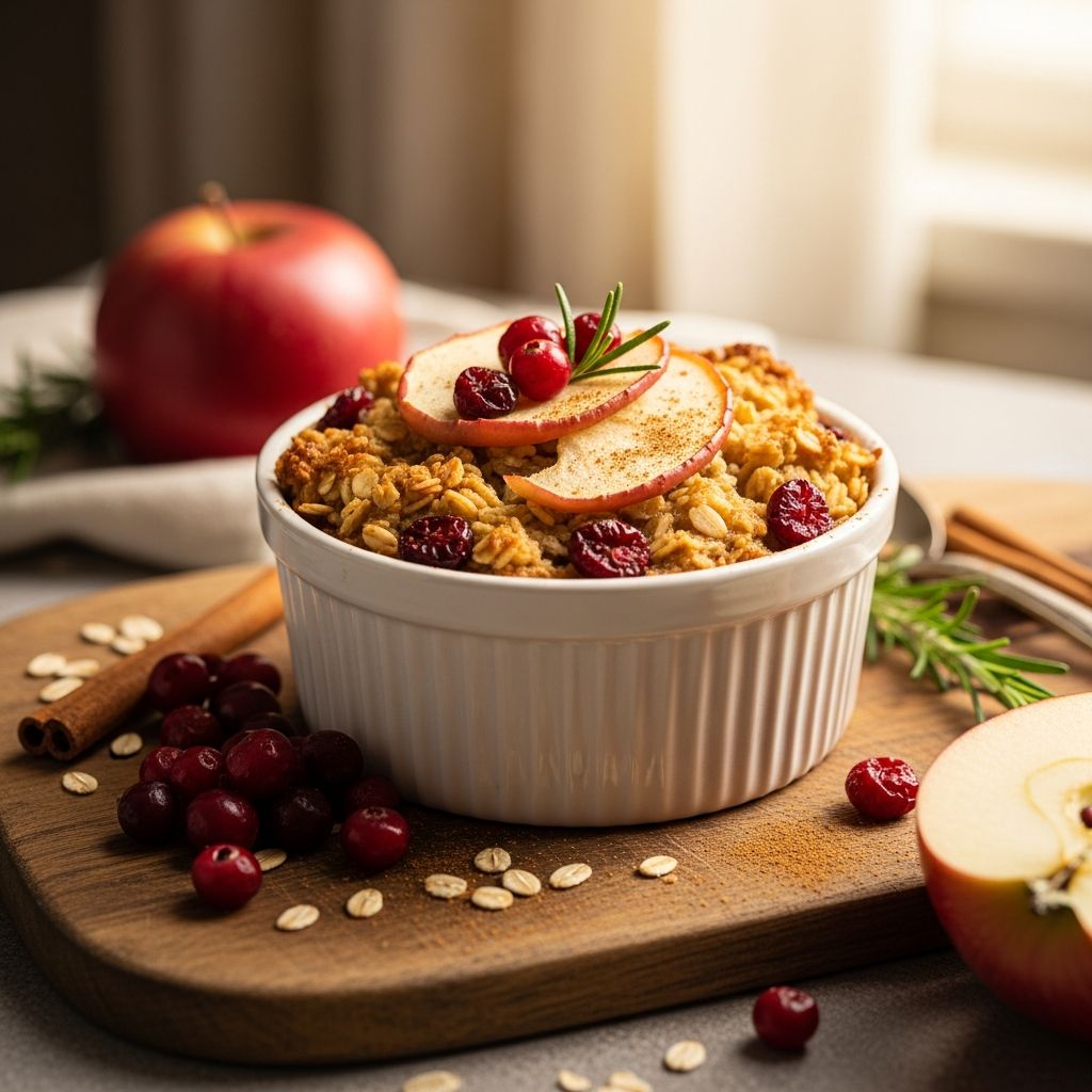 A nourishing baked oats recipe packed with sweet apples, tart cranberries, and fiber-rich oats for a cozy, gut-friendly breakfast all week long.
