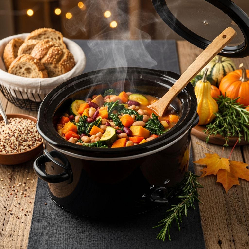 Cozy up to 20 nourishing vegetarian slow-cooker recipes packed with fiber for fall comfort.