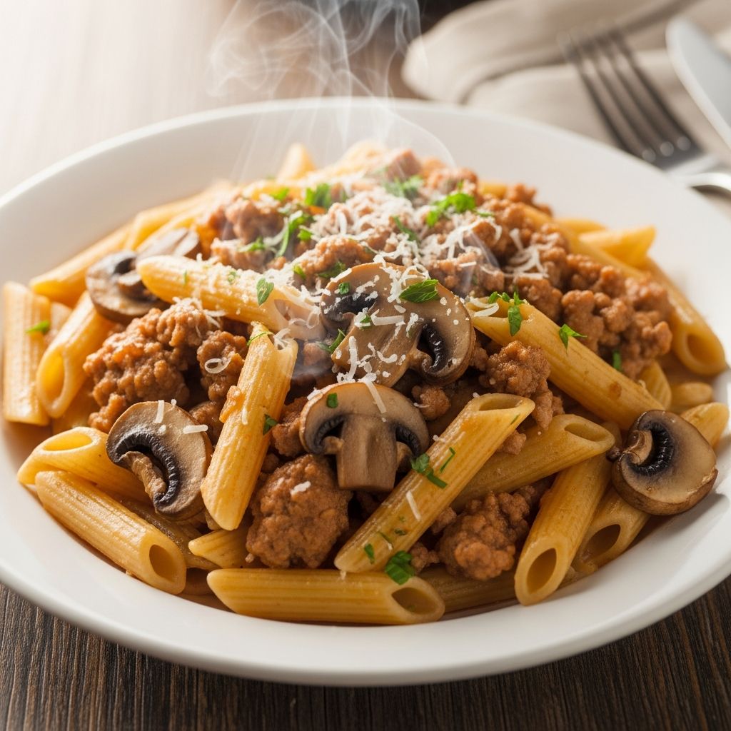 Quick 30-minute high-protein pasta dish packed with lean turkey, nutrient-rich mushrooms, and whole grains for a satisfying healthy dinner.